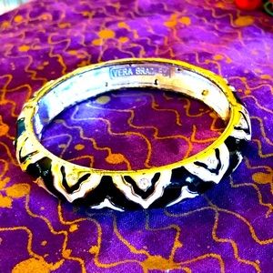 Vera Bradley Hinged Black and White Enamel Bangle Bracelet